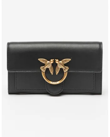 Geanta crossbody de piele cu aplicatie logo metalica Love One, Negru