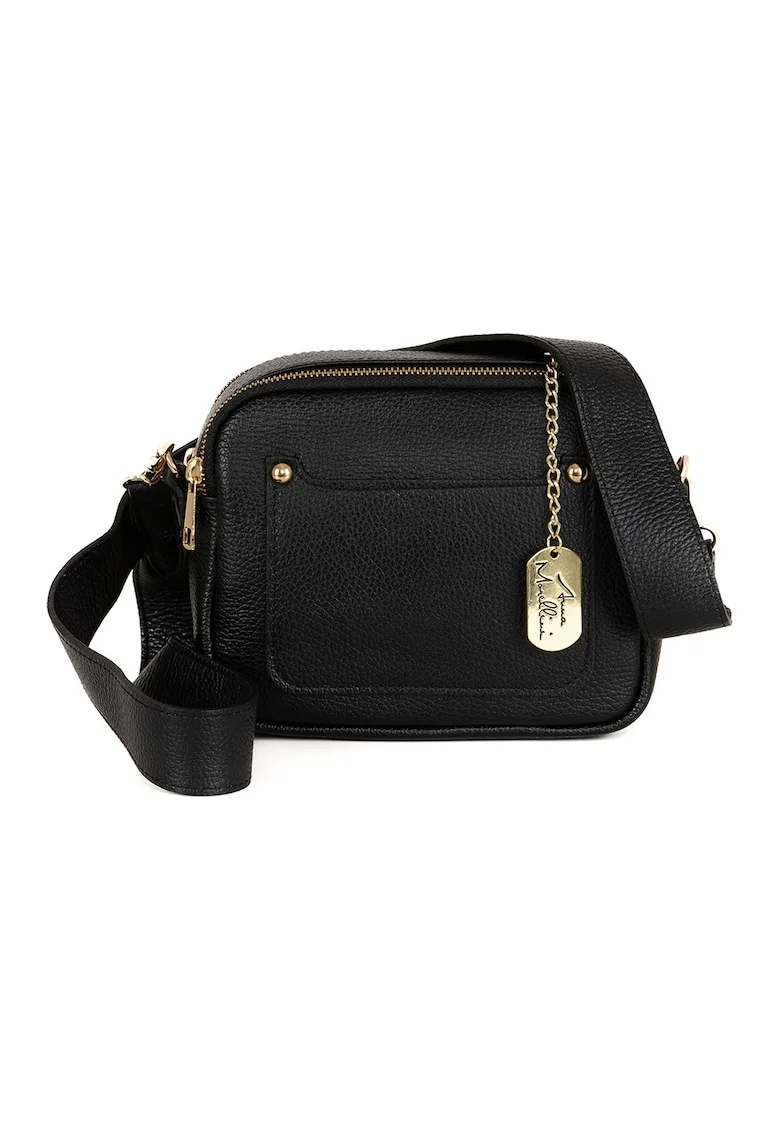 Geanta crossbody din piele cu bareta detasabila, Negru