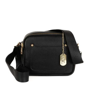 Geanta crossbody din piele cu bareta detasabila, Negru