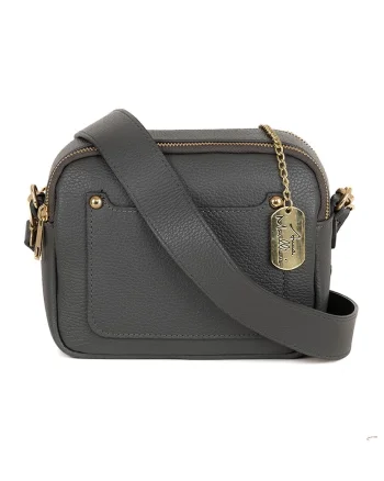 Geanta crossbody din piele cu bareta detasabila, Gri inchis