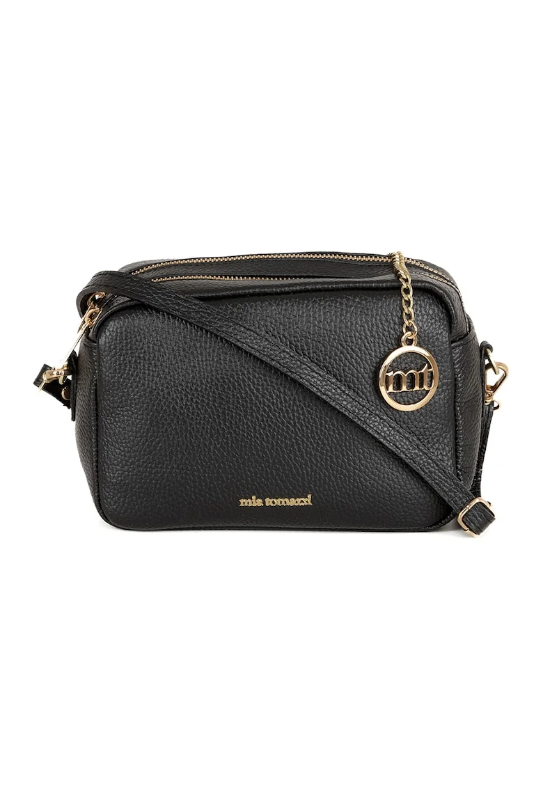 Geanta crossbody de piele cu 2 compartimente, Negru