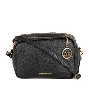 Geanta crossbody de piele cu 2 compartimente, Negru