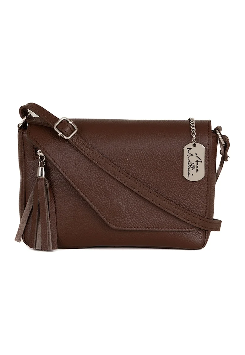 Geanta crossbody din piele cu inchidere cu clapa, Maro