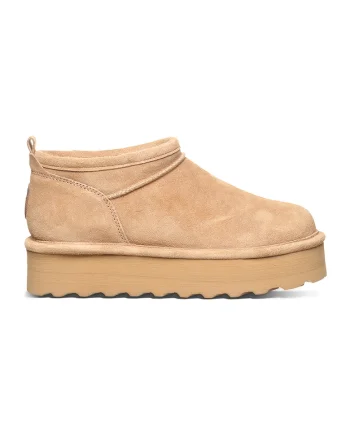Ghete slip-on flatfornm Retro, Maro nisip