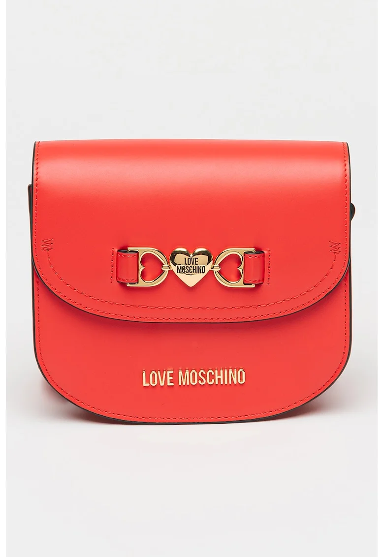 Geanta crossbody de piele cu garnituri de piele ecologica, Roz aprins