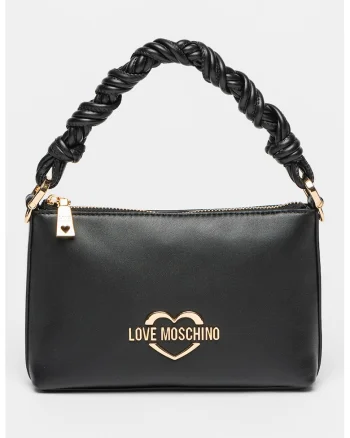 Geanta crossbody cu fermoar si logo, Negru