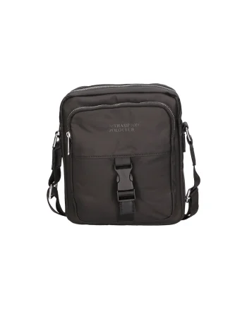 Geanta crossbody cu bareta logo, Negru