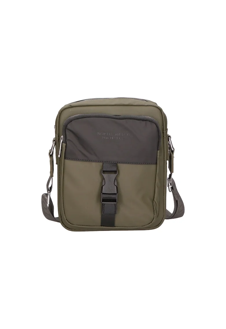Geanta crossbody cu bareta logo, Verde, Negru