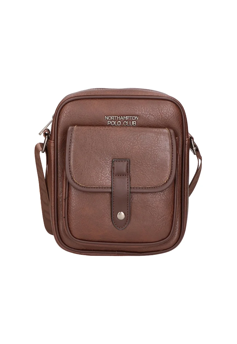 Geanta crossbody cu buzunar cu clapa, Maro inchis