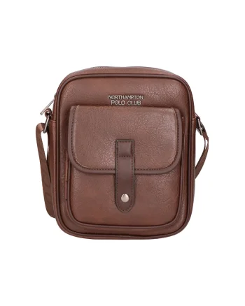 Geanta crossbody cu buzunar cu clapa, Maro inchis