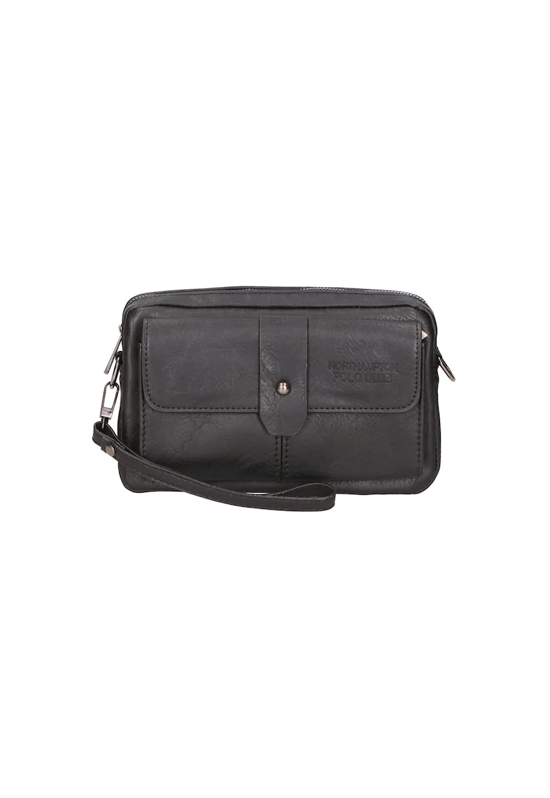 Geanta crossbody de piele ecologica cu bareta pentru incheietura, Negru