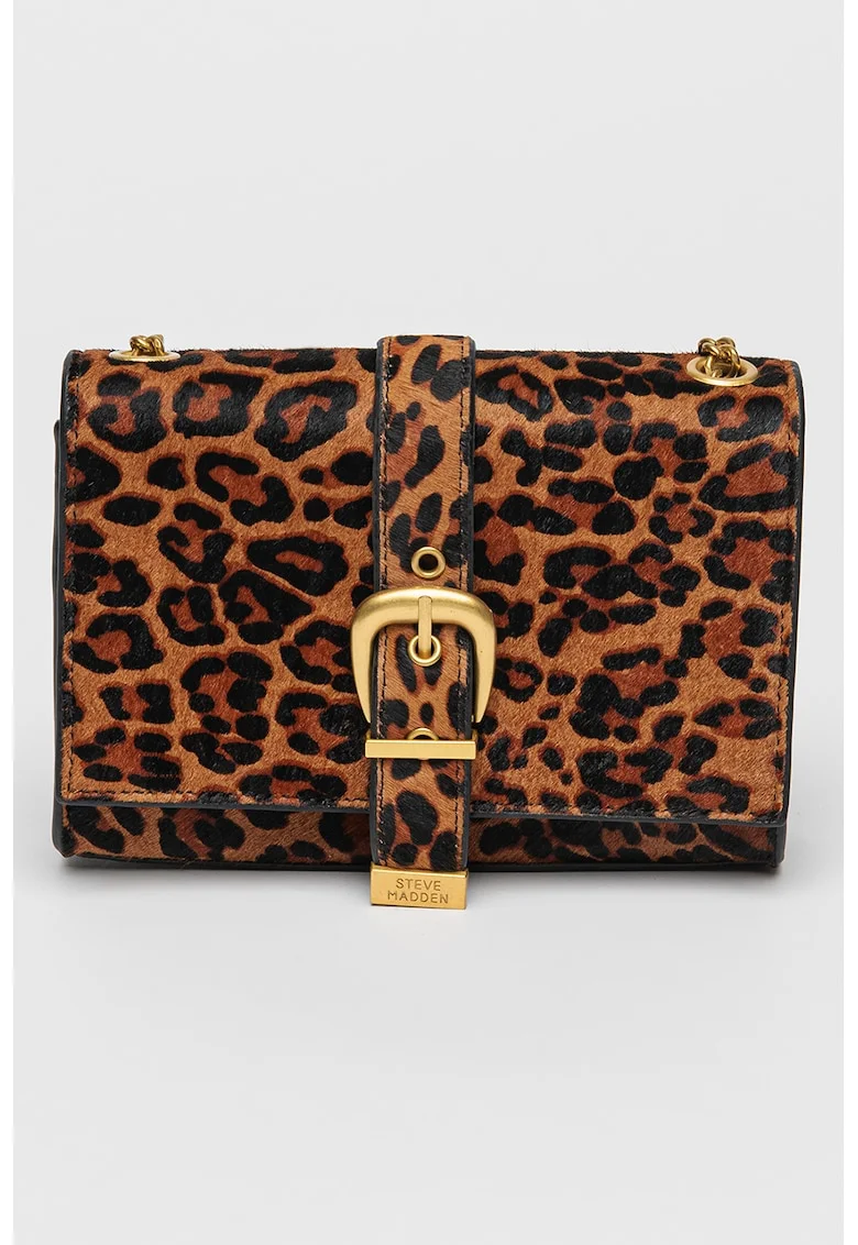 Geanta crossbody de piele cu par scurt Zeta, Negru/Maro