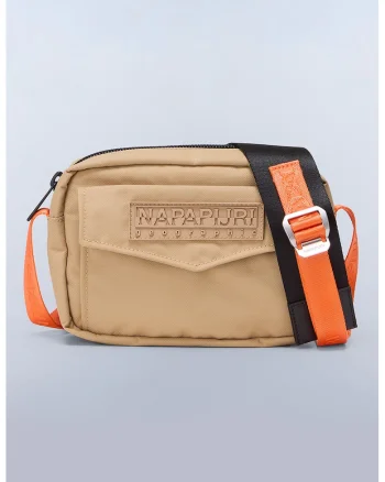 Geanta crossbody din material textil cu buzunar frontal cu clapa Morra, Bej