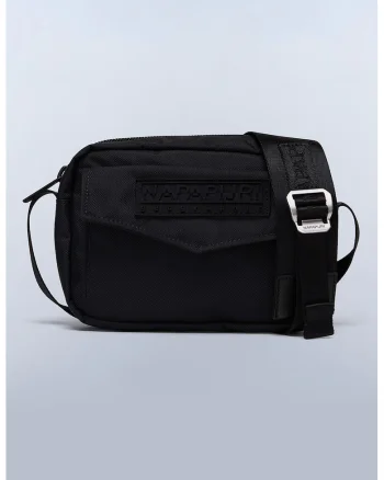 Geanta crossbody din material textil cu buzunar frontal cu clapa Morra, Negru