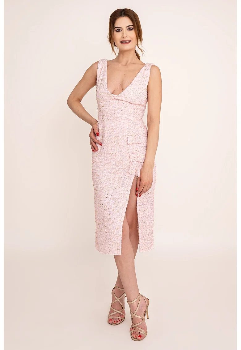 Rochie bodycon din tuid Anemona, Alb/Roz deschis