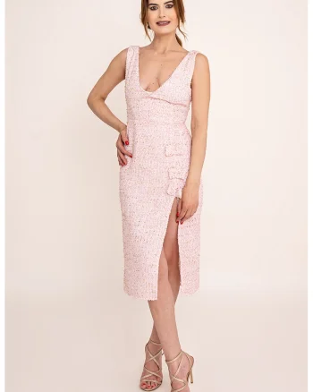 Rochie bodycon din tuid Anemona, Alb/Roz deschis
