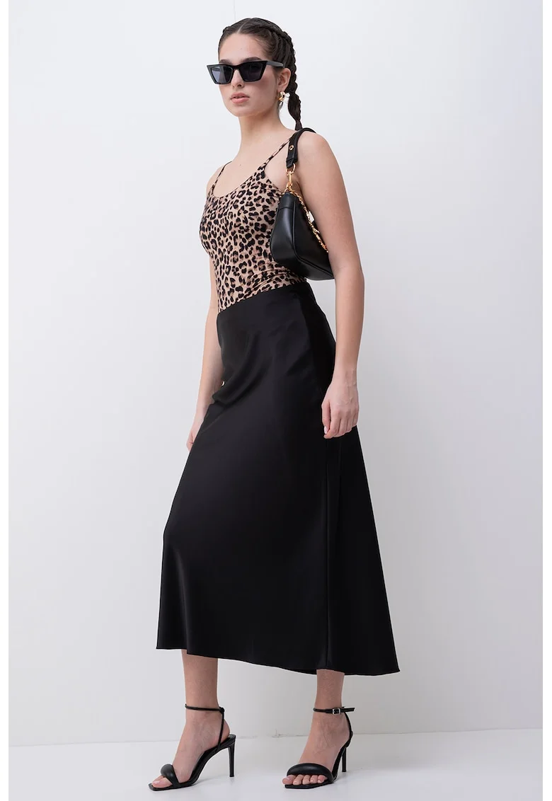 Body cu animal print si bretele ajustabile, Negru/Maro