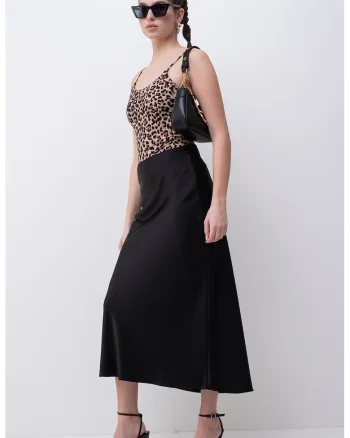Body cu animal print si bretele ajustabile, Negru/Maro