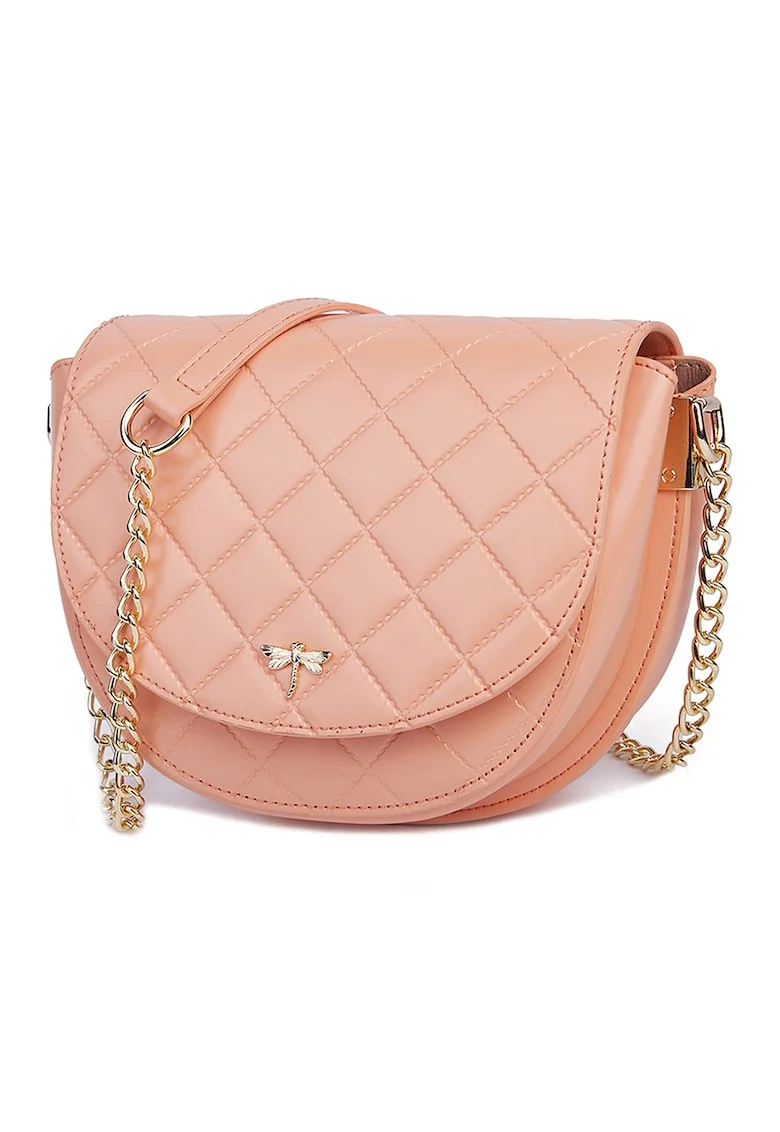 Geanta crossbody matlasata din piele Delina, Portocaliu pal
