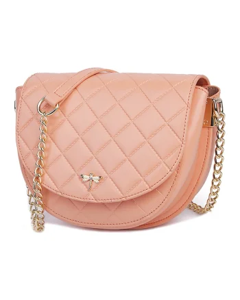 Geanta crossbody matlasata din piele Delina, Portocaliu pal