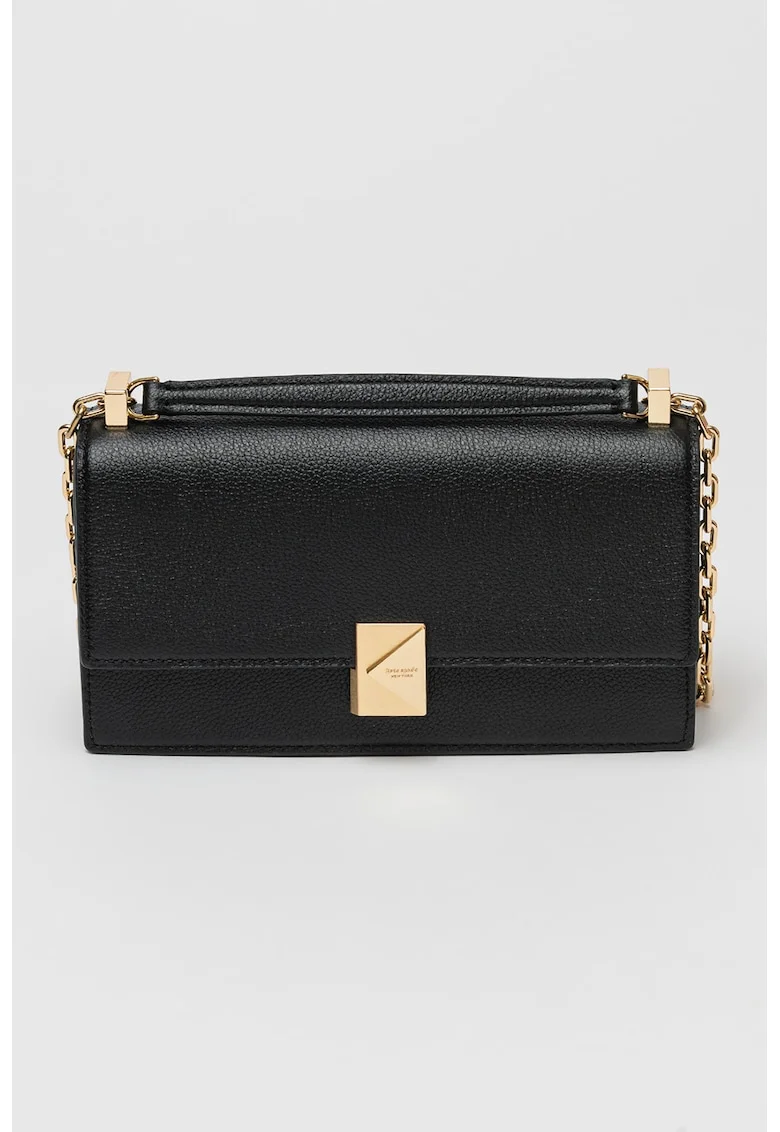 Geanta crossbody din piele cu bareta din lant, Negru