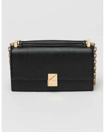 Geanta crossbody din piele cu bareta din lant, Negru