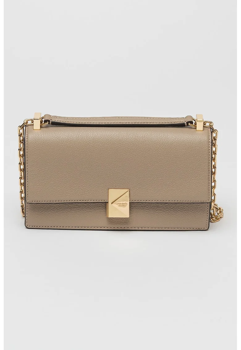 Geanta crossbody din piele cu bareta din lant, Maro taupe