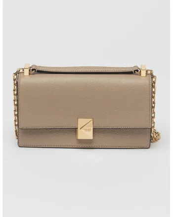 Geanta crossbody din piele cu bareta din lant, Maro taupe