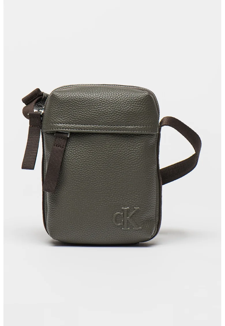 Geanta crossbody din piele ecologica cu bareta textila, Gri inchis