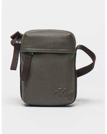 Geanta crossbody din piele ecologica cu bareta textila, Gri inchis