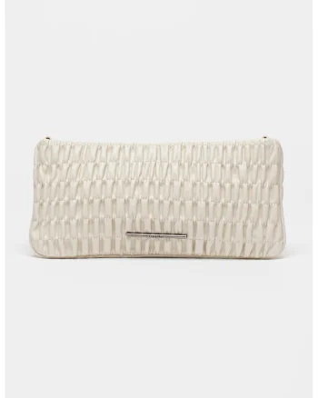 Geanta crossbody din piele ecologica cu fronseuri, Alb murdar