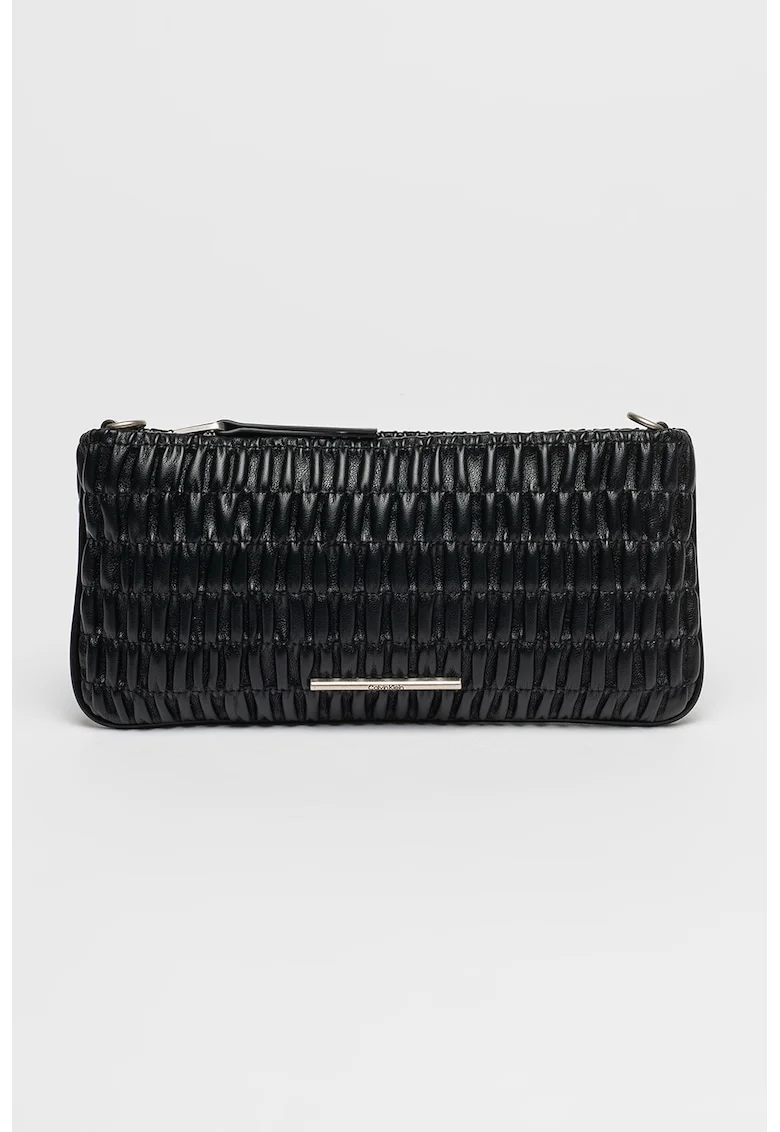 Geanta crossbody din piele ecologica cu fronseuri, Negru