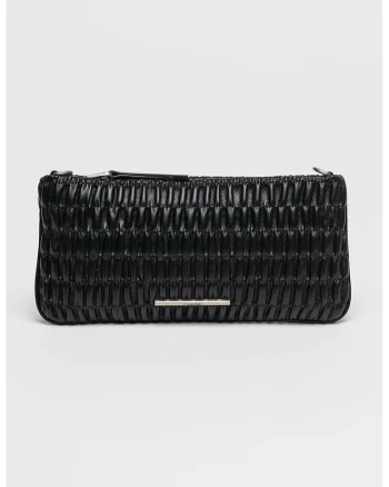 Geanta crossbody din piele ecologica cu fronseuri, Negru