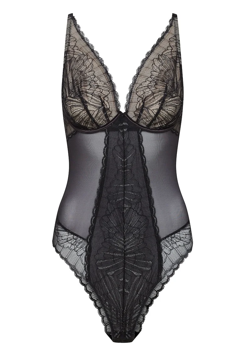 Body dama Oprah,  Dantela/Mesh, Negru