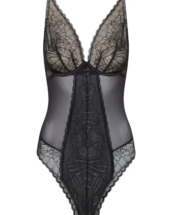 Body dama Oprah,  Dantela/Mesh, Negru