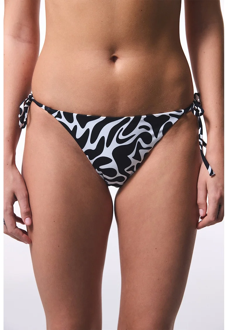 Slip de baie cu inchidere laterala si model, Alb/Negru