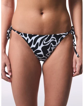 Slip de baie cu inchidere laterala si model, Alb/Negru