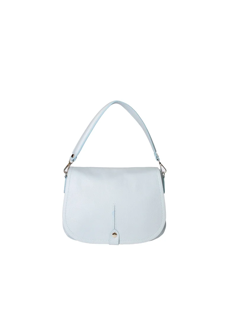 Geanta crossbody de piele cu clapa, Albastru deschis