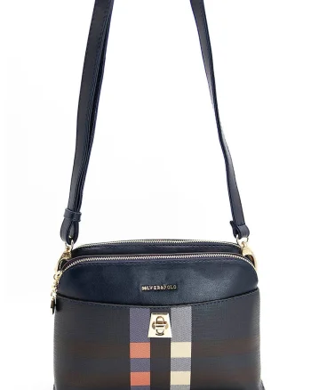 Geanta crossbody de piele ecologica cu bareta detasabila, Maro/Bleumarin