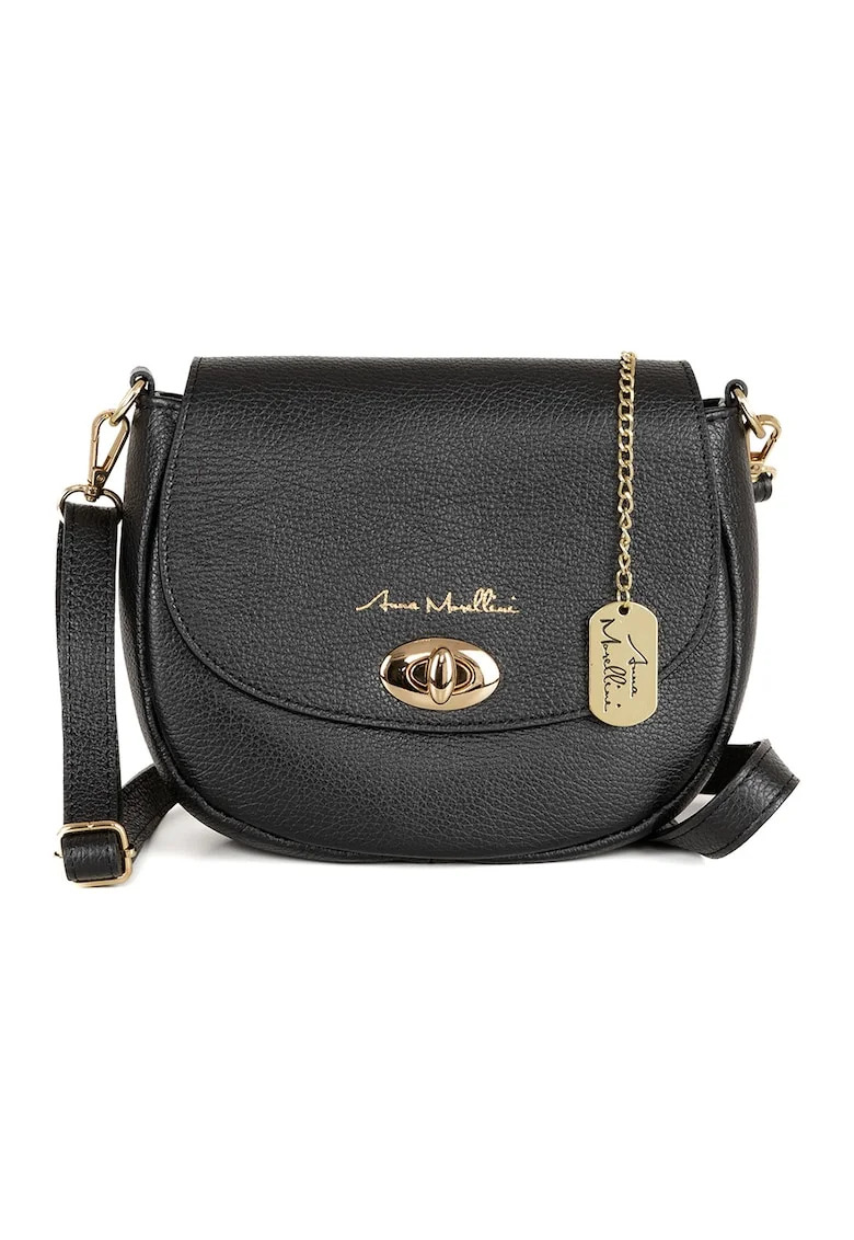 Geanta crossbody din piele cu clapa, Negru