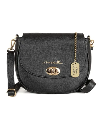 Geanta crossbody din piele cu clapa, Negru