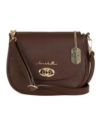 Geanta crossbody din piele cu clapa, Maro inchis