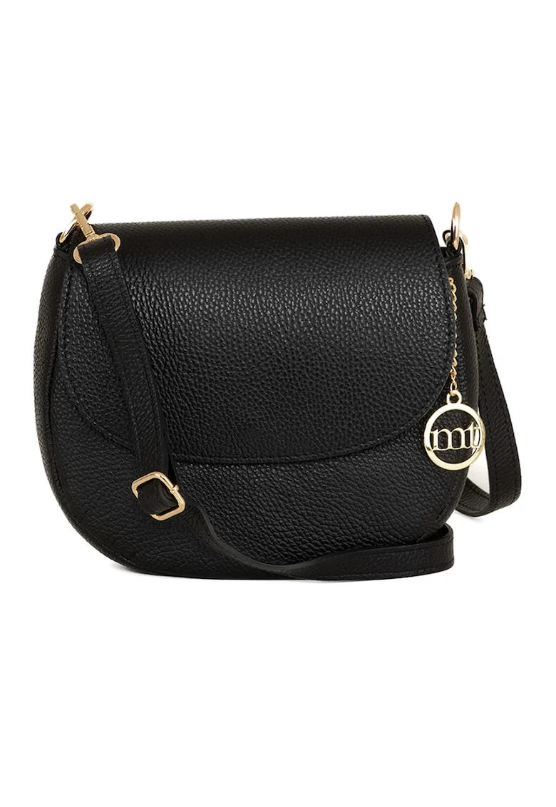 Geanta crossbody de piele cu clapa, Negru
