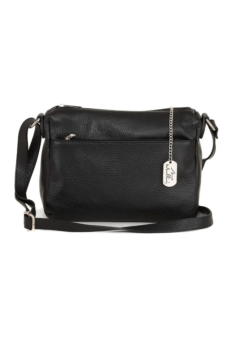 Geanta crossbody din piele cu fermoar, Negru