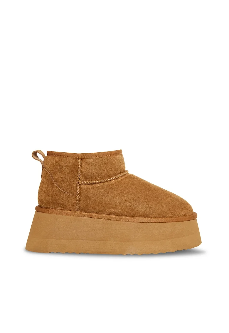 Ghete slip-on flatform din piele intoarsa, Maro deschis