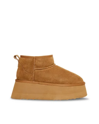 Ghete slip-on flatform din piele intoarsa, Maro deschis