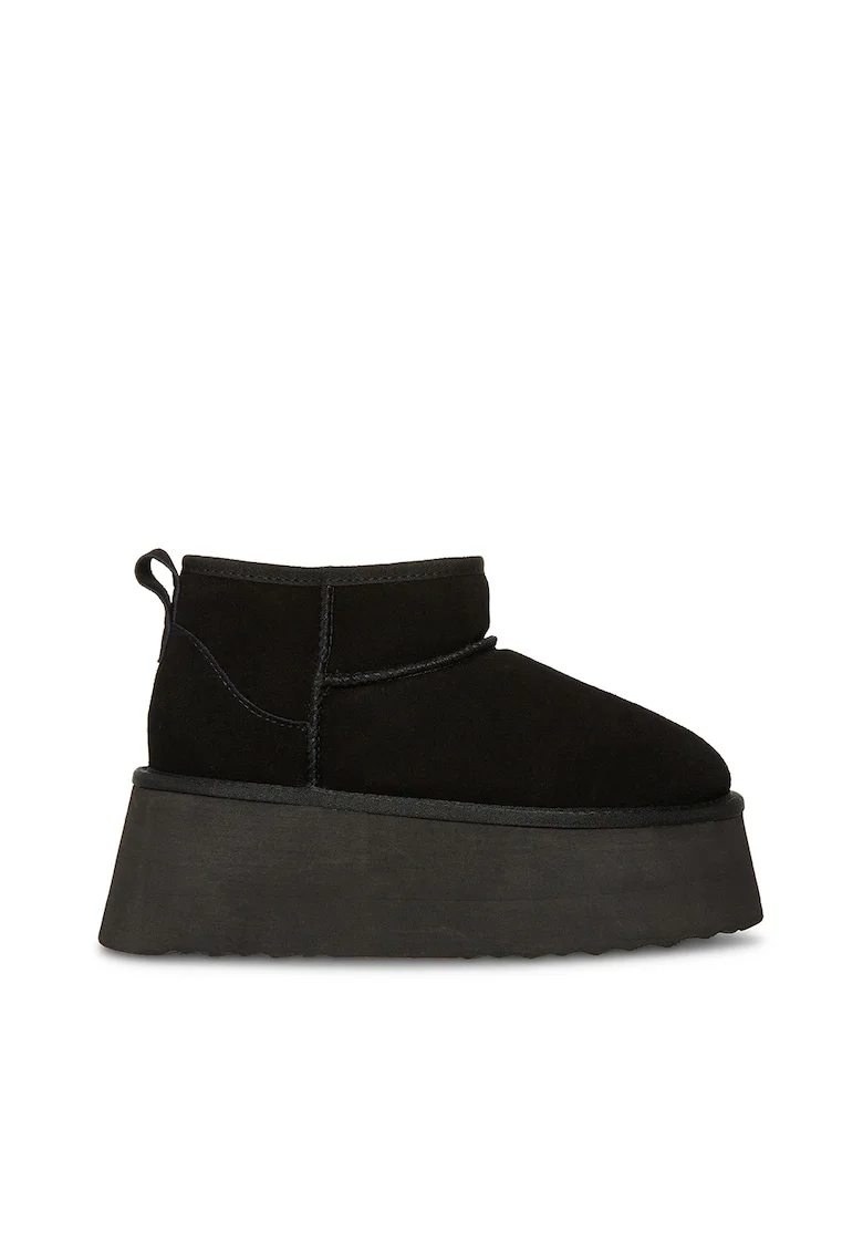Ghete slip-on flatform din piele intoarsa, Negru