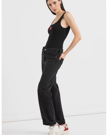Top-body cu detaliu logo, Negru