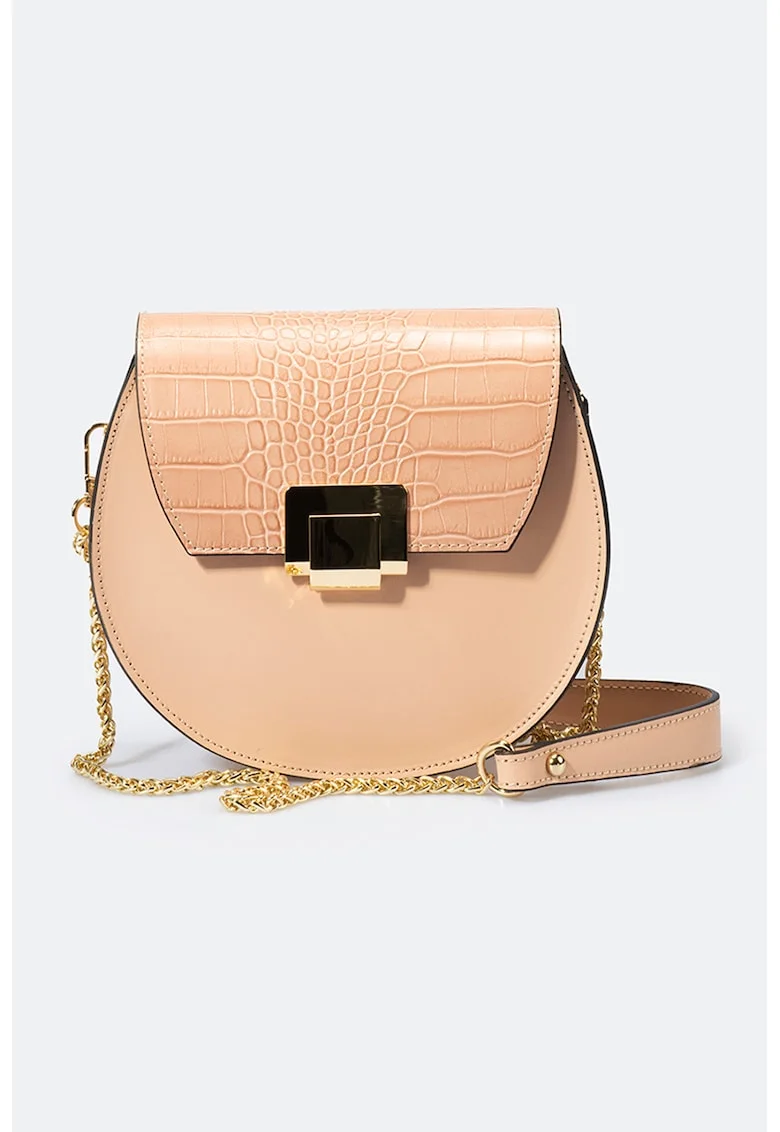 Geanta crossbody de piele cu aspect de piele de crocodil, Piersica