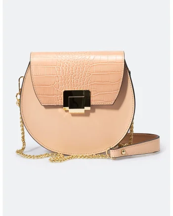 Geanta crossbody de piele cu aspect de piele de crocodil, Piersica